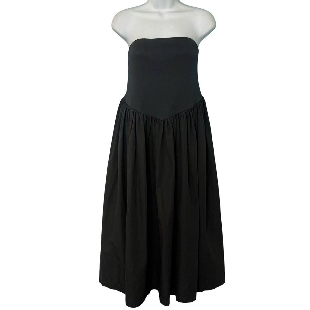 Anthropologie Black Strapless Basque Waist A-Line Midi Dress size 1X NEW Tags - Picture 2 of 12